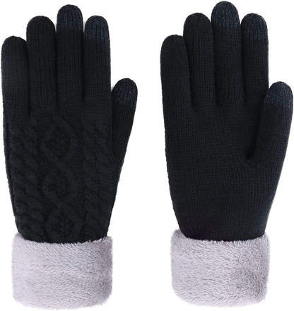 Simplicity Womens 3 Fingers Touchscreen Cable Knit Winter Gloves Apparel & Accessories > Clothing Accessories > Gloves & Mittens Simplicity Black  