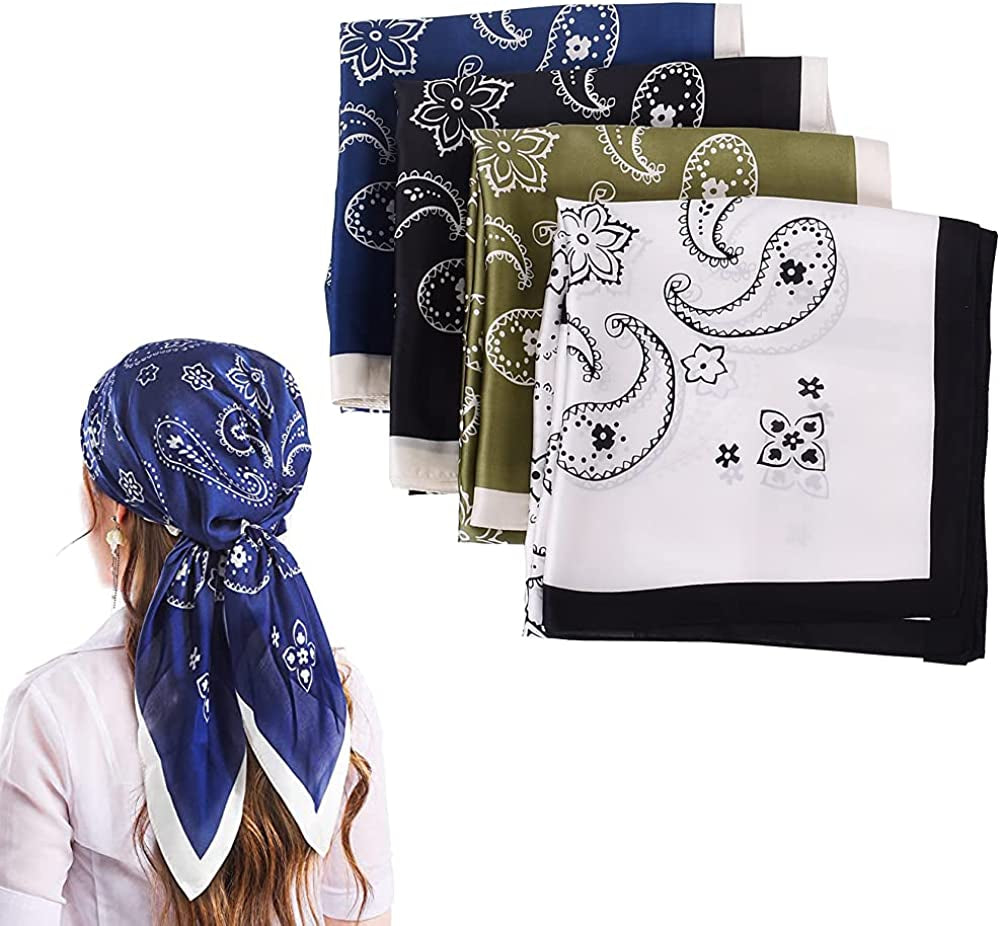 Fyluoke Silk Feeling Satin Headscarf Neck Hair Scarf Bandana for Women 4-Packs Apparel & Accessories > Clothing Accessories > Bandanas & Headties FYLuoke Four-s01  