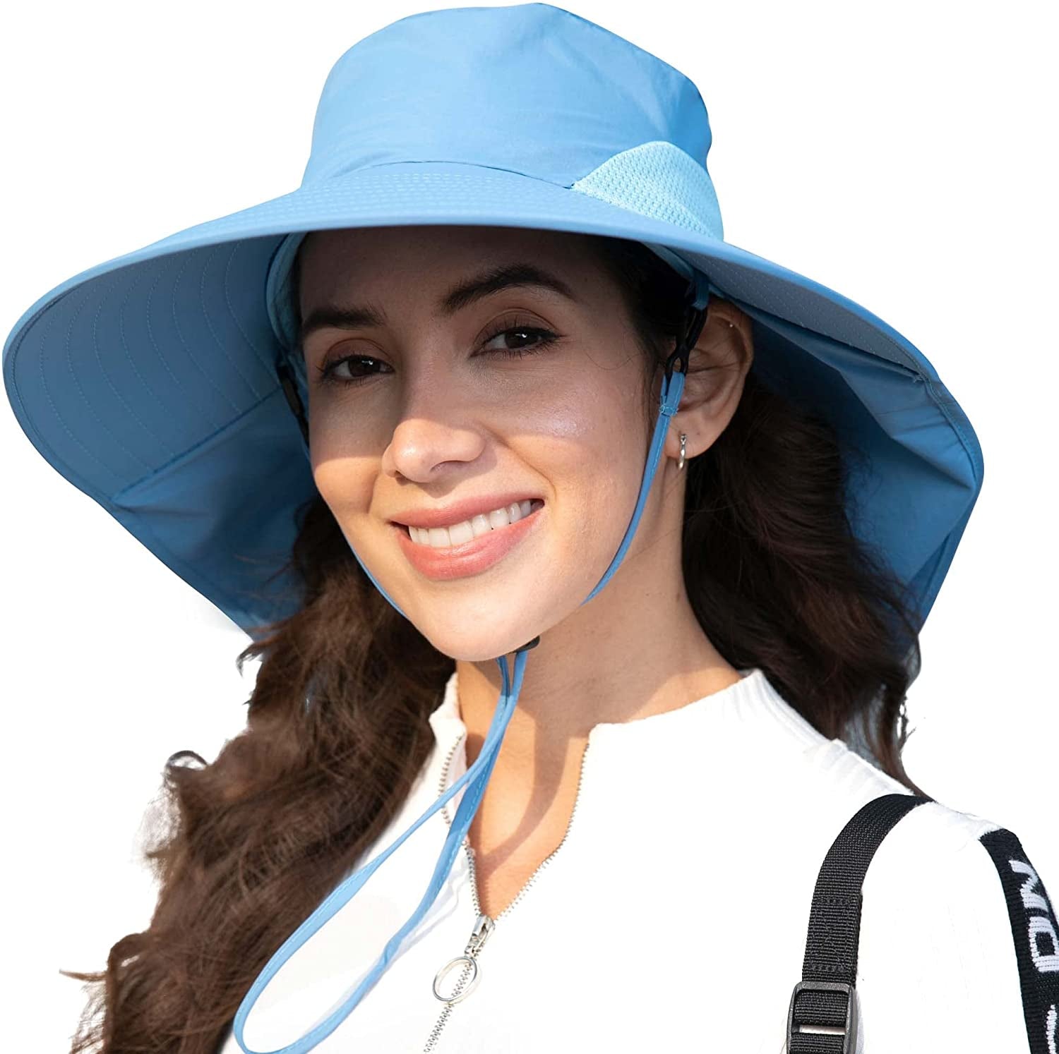 Toppers Womens Mens Sun Hat Rollable UPF 50+ Wide Brim Gardening Hat with Neck Flap Apparel & Accessories > Clothing Accessories > Hats Toppers Ponytail Bow_blue  