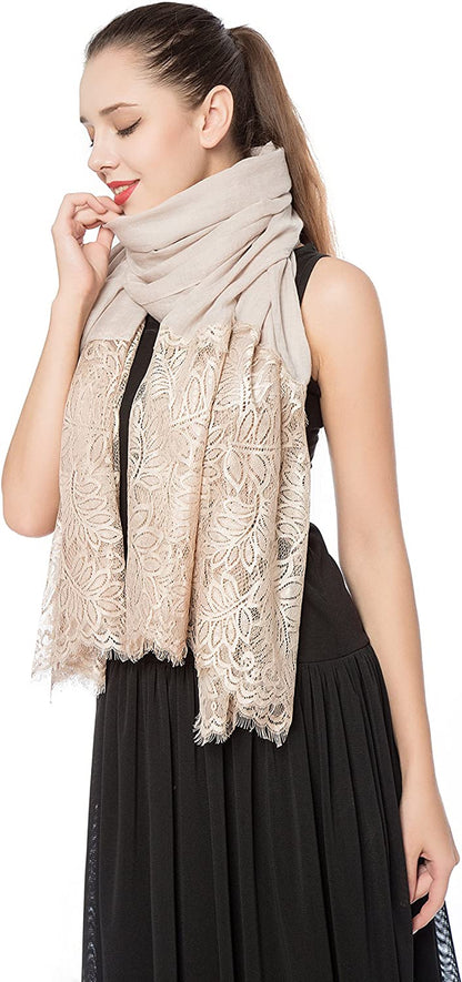 Women Lightweight Fashion Lace Scarf Solid Color Wrap Shawl Gzcvba Soft Evening Coverup Apparel & Accessories > Clothing Accessories > Scarves & Shawls Gzcvba   