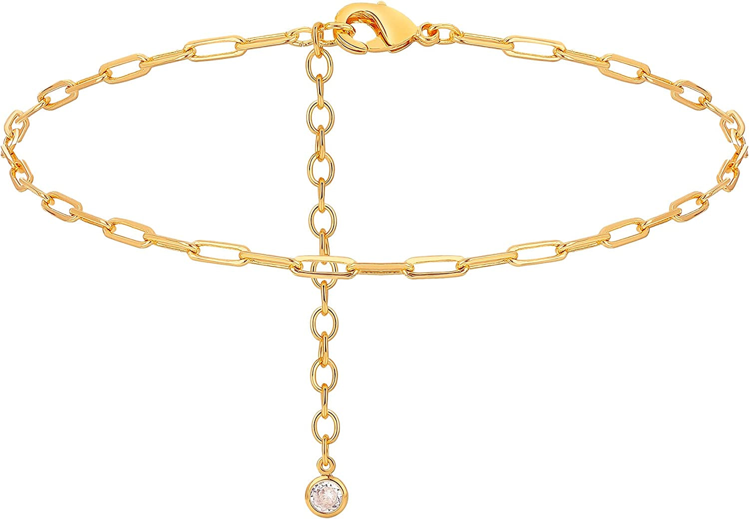 Dremmy Studios Simple Gold Chain Anklet,14K Gold/Silver Plated Dainty Summer Beach Anklets for Women Apparel & Accessories > Jewelry > Anklets DREMMY STUDIOS Small Paperclip Chain  
