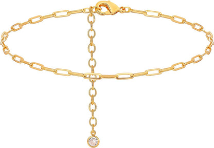 Dremmy Studios Simple Gold Chain Anklet,14K Gold/Silver Plated Dainty Summer Beach Anklets for Women Apparel & Accessories > Jewelry > Anklets DREMMY STUDIOS Small Paperclip Chain  
