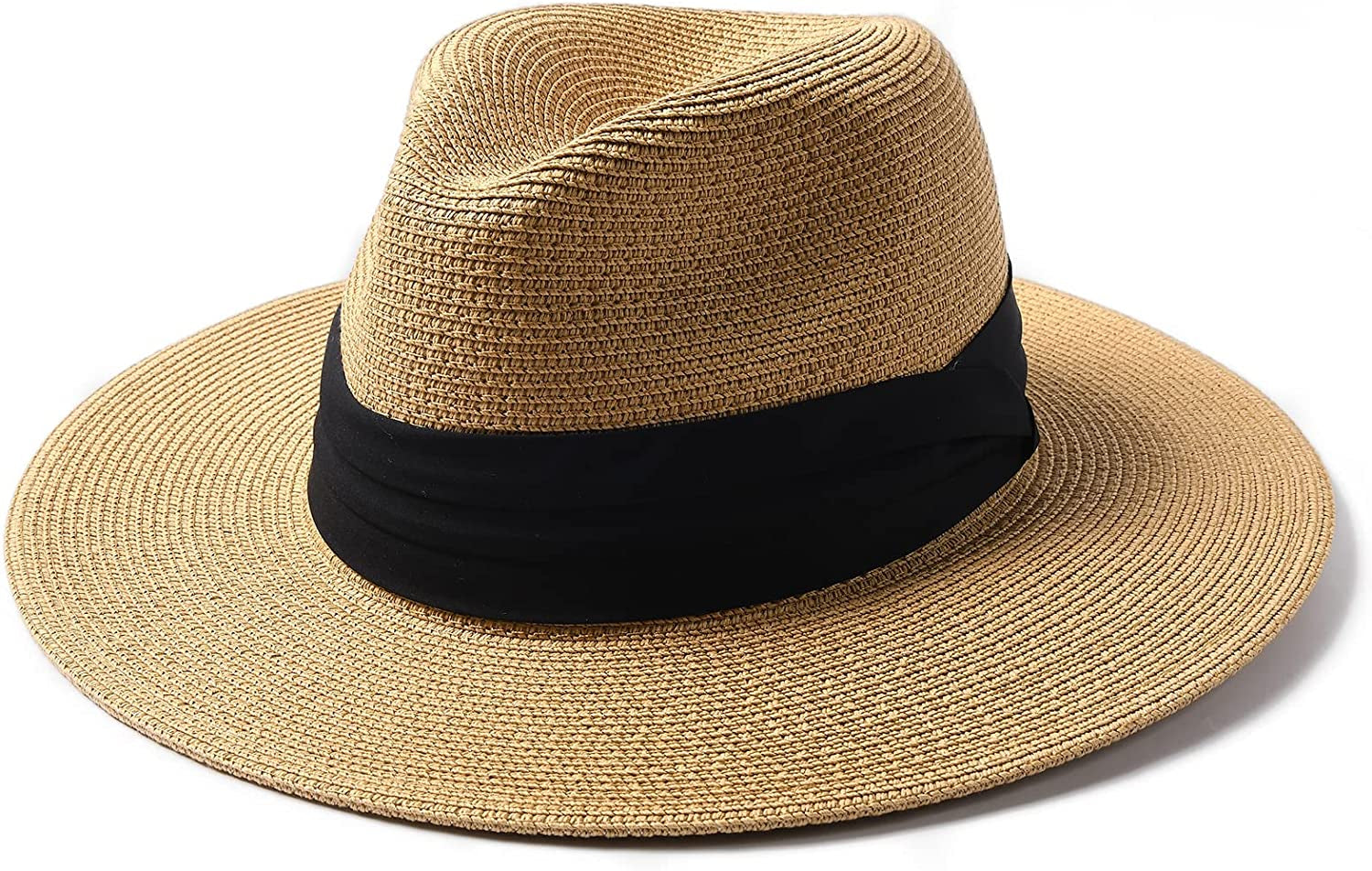 FURTALK Panama Hat Sun Hats for Women Men Wide Brim Fedora Straw Beach Hat UV UPF 50 Apparel & Accessories > Clothing Accessories > Hats KYLIE MAX B-khaki Medium 