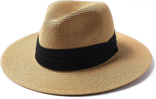 FURTALK Panama Hat Sun Hats for Women Men Wide Brim Fedora Straw Beach Hat UV UPF 50 Apparel & Accessories > Clothing Accessories > Hats KYLIE MAX B-khaki Medium 