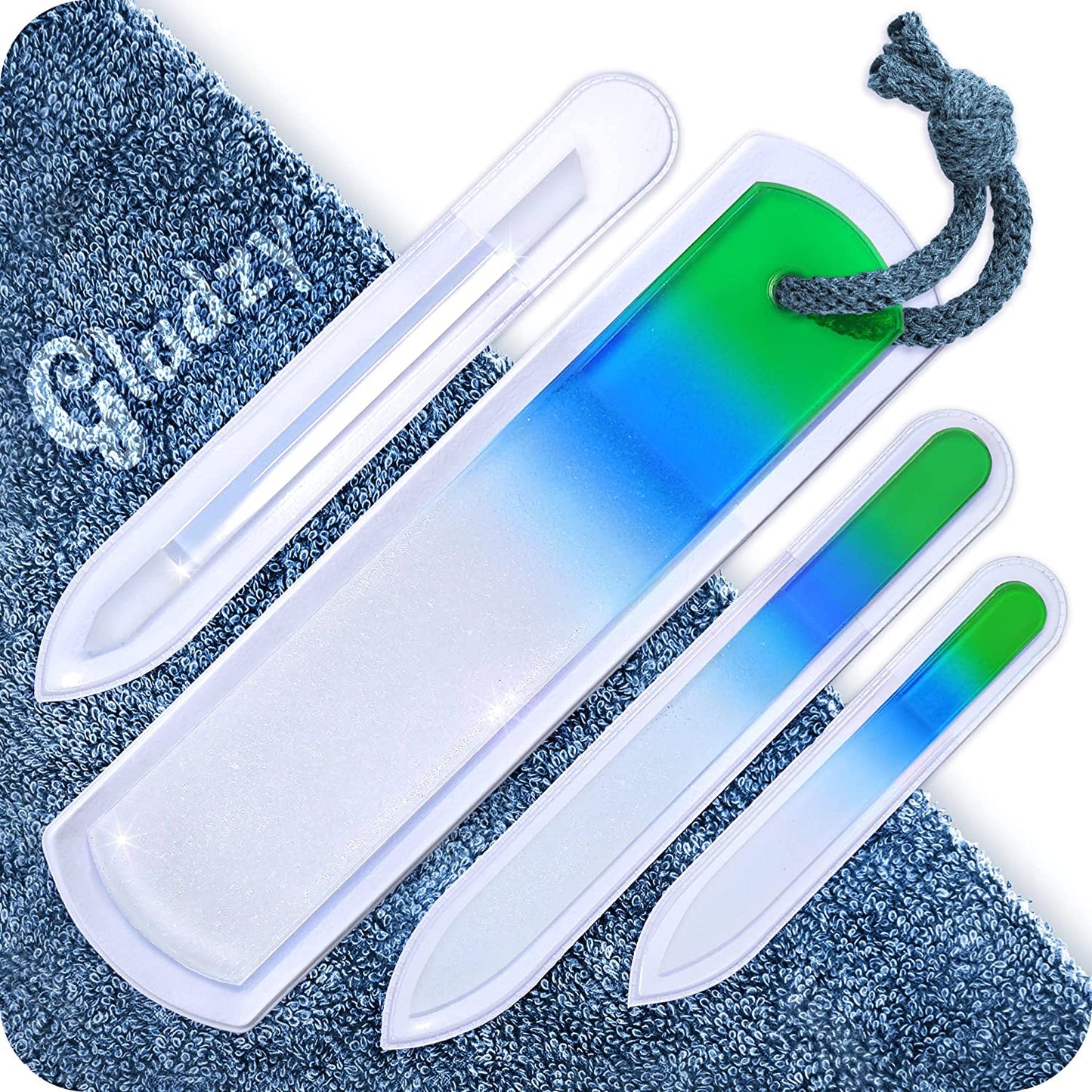 Genuine Czech Glass Nail File Set - Two-Sided Different Grit Surface, Callus Remover Foot Rasp, Precision Filing Cuticle Pusher, Manicure & Pedicure, Professional Nail Care, EU Quality (Green Aqua) Health & Beauty > Personal Care > Foot Care Gladzy All-in-one Set- Green Aqua  