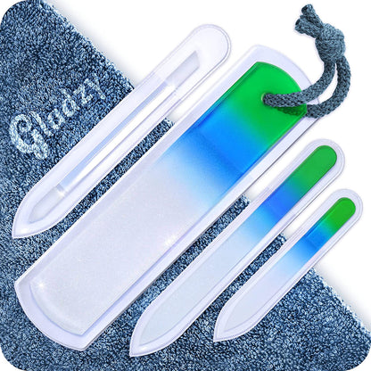Genuine Czech Glass Nail File Set - Two-Sided Different Grit Surface, Callus Remover Foot Rasp, Precision Filing Cuticle Pusher, Manicure & Pedicure, Professional Nail Care, EU Quality (Green Aqua) Health & Beauty > Personal Care > Foot Care Gladzy All-in-one Set- Green Aqua  