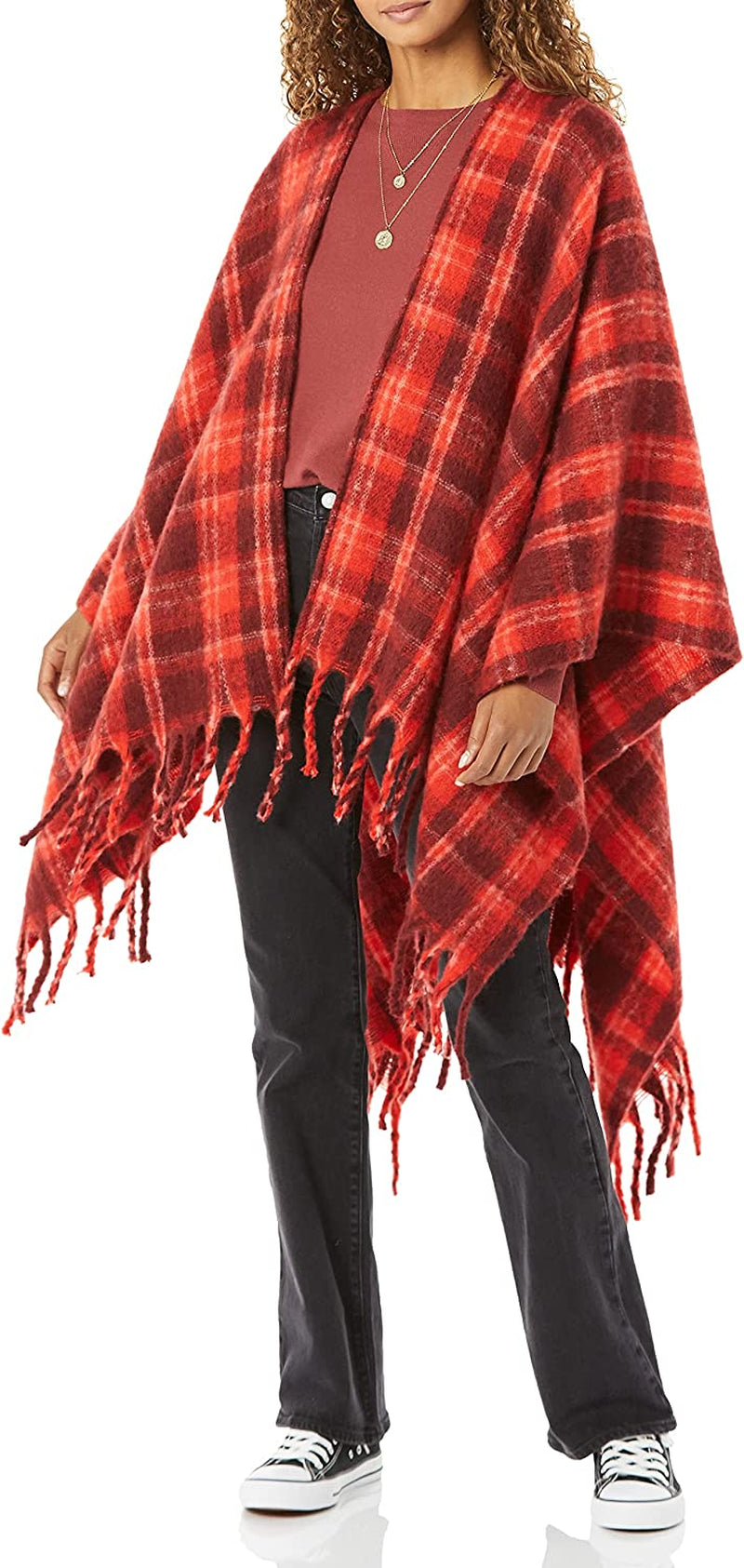 Goodthreads Women'S Fringe Ruanna Wrap Scarf Apparel & Accessories > Clothing Accessories > Scarves & Shawls Goodthreads Red, Tartan One Size 