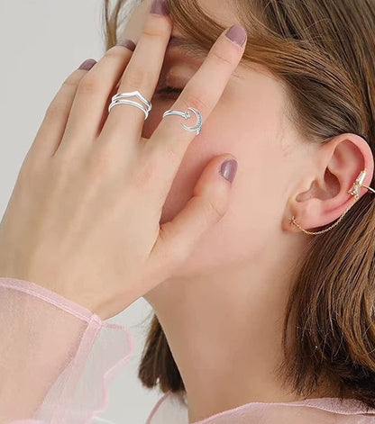12PCS Adjustable Knuckle Rings for Women 14K Gold Plated Silver Simple Stacking Rings Pack Open Knot Star Moon Butterfly Dainty Thumb Ring Set for Teen Girls