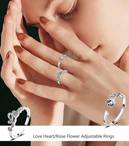 12PCS Adjustable Knuckle Rings for Women 14K Gold Plated Silver Simple Stacking Rings Pack Open Knot Star Moon Butterfly Dainty Thumb Ring Set for Teen Girls