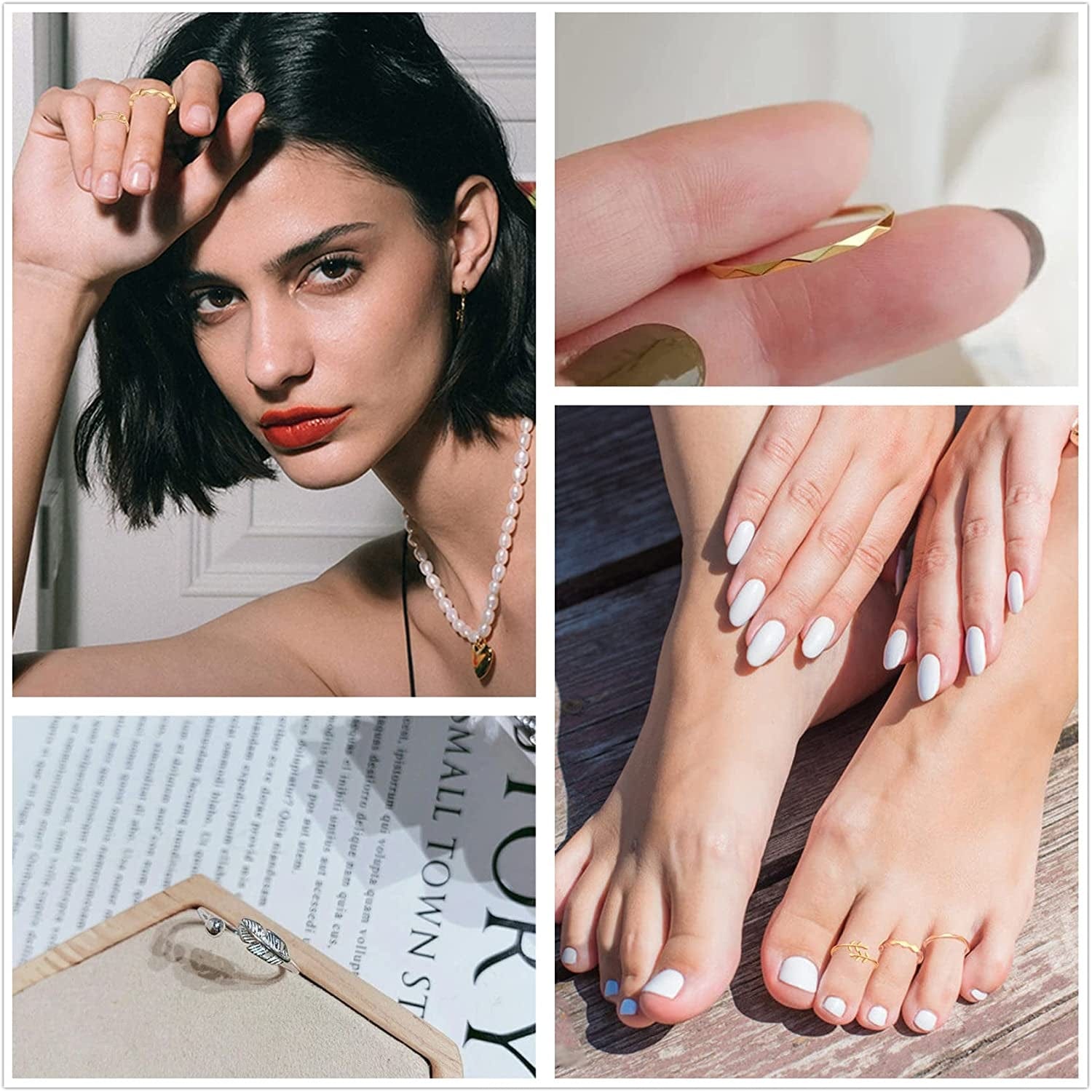 12PCS Adjustable Knuckle Rings for Women, 14K Simple Gold Stacking Rings Pack, Open Knot Wave Star Moon Dainty Thumb Ring, Cute Silver Rings Set for Teen Girls