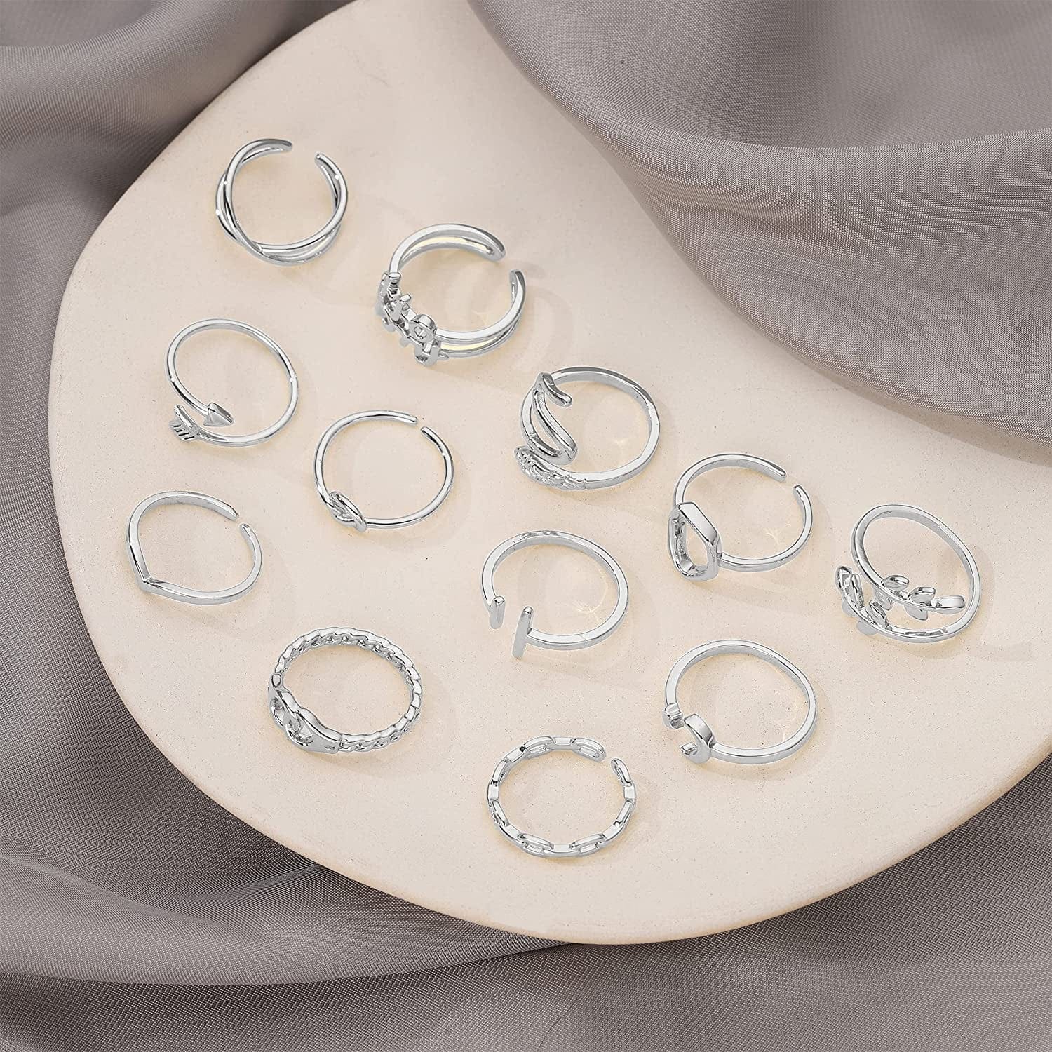 12PCS Adjustable Stackable Thumb Open Rings Set for Women 14K Gold Plated Knuckle Stacking Rings Set Boho Vintage Finger Rings