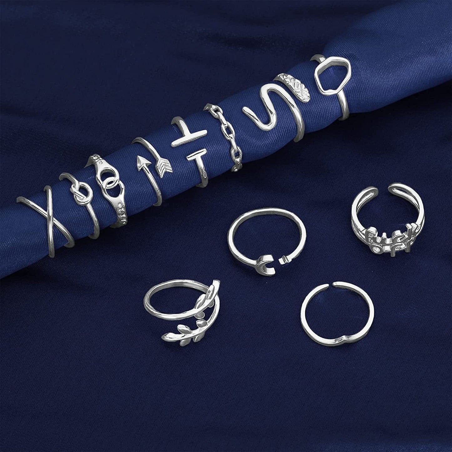 12PCS Adjustable Stackable Thumb Open Rings Set for Women 14K Gold Plated Knuckle Stacking Rings Set Boho Vintage Finger Rings