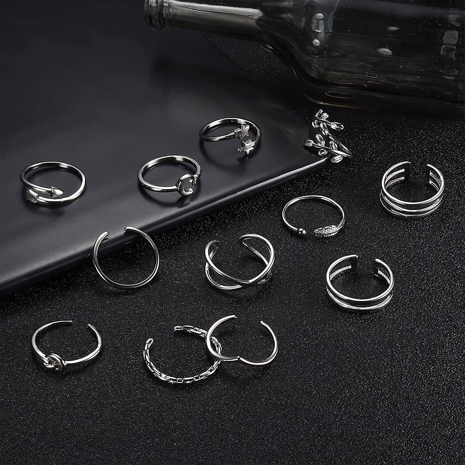 12Pcs Arrow Knot Wave Rings for Women Open Rings Set Adjustable Stackable Thumb Open Rings Set