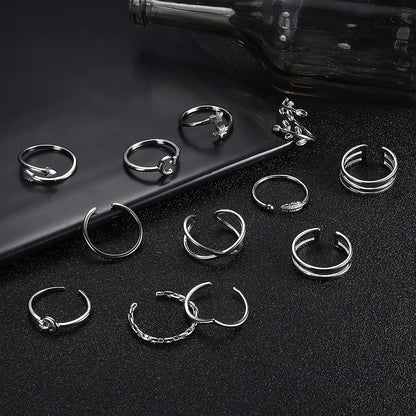 12Pcs Arrow Knot Wave Rings for Women Open Rings Set Adjustable Stackable Thumb Open Rings Set