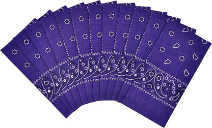 12Pcs Bandana 100% Cotton Custom Fashion Paisley Design Multifunctional Outdoor Square Handkerchief Apparel & Accessories > Clothing Accessories > Bandanas & Headties Vamqor Purple  