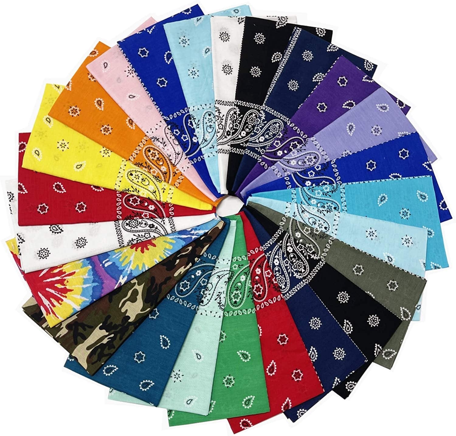 12Pcs Bandana 100% Cotton Custom Fashion Paisley Design Multifunctional Outdoor Square Handkerchief Apparel & Accessories > Clothing Accessories > Bandanas & Headties Vamqor 24 Pack Assorted  