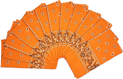 12Pcs Bandana 100% Cotton Custom Fashion Paisley Design Multifunctional Outdoor Square Handkerchief Apparel & Accessories > Clothing Accessories > Bandanas & Headties Vamqor Orange  