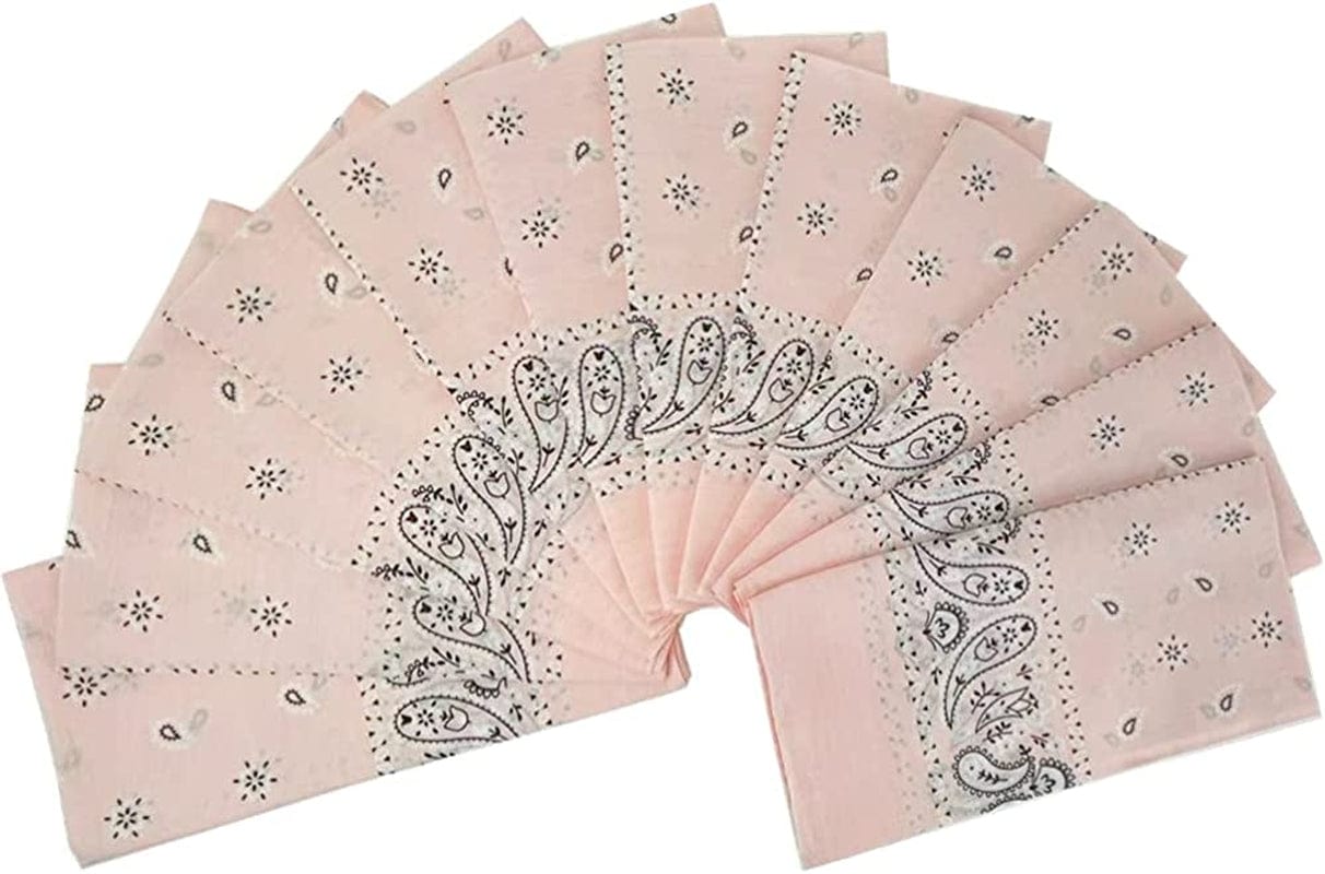 12Pcs Bandana 100% Cotton Custom Fashion Paisley Design Multifunctional Outdoor Square Handkerchief Apparel & Accessories > Clothing Accessories > Bandanas & Headties Vamqor Pink  