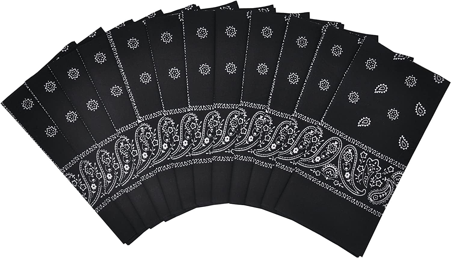 12Pcs Bandana 100% Cotton Custom Fashion Paisley Design Multifunctional Outdoor Square Handkerchief Apparel & Accessories > Clothing Accessories > Bandanas & Headties Vamqor Black  