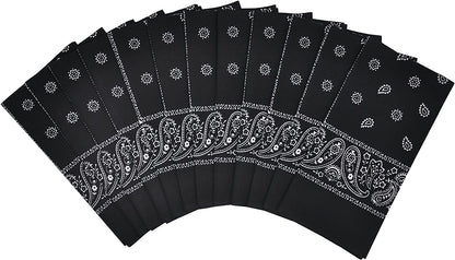 12Pcs Bandana 100% Cotton Custom Fashion Paisley Design Multifunctional Outdoor Square Handkerchief Apparel & Accessories > Clothing Accessories > Bandanas & Headties Vamqor Black  