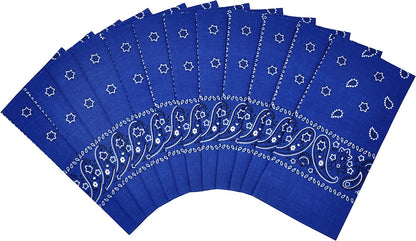 12Pcs Bandana 100% Cotton Custom Fashion Paisley Design Multifunctional Outdoor Square Handkerchief Apparel & Accessories > Clothing Accessories > Bandanas & Headties Vamqor Royal Blue  