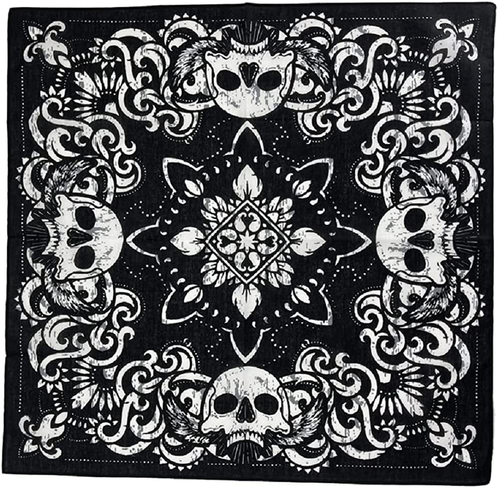 12Pcs Bandana 100% Cotton Custom Fashion Paisley Design Multifunctional Outdoor Square Handkerchief Apparel & Accessories > Clothing Accessories > Bandanas & Headties Vamqor Skull  