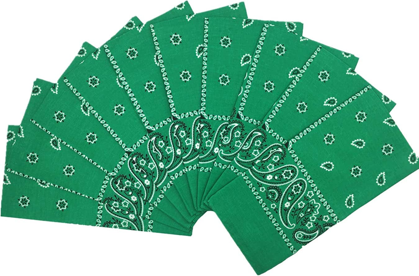 12Pcs Bandana 100% Cotton Custom Fashion Paisley Design Multifunctional Outdoor Square Handkerchief Apparel & Accessories > Clothing Accessories > Bandanas & Headties Vamqor Green  