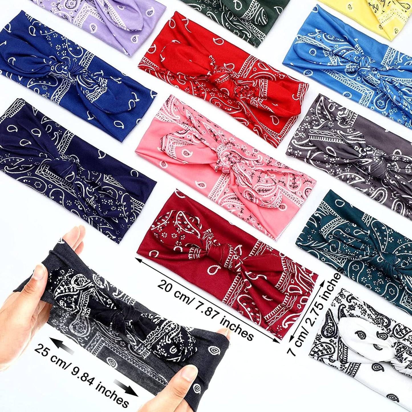 13 Pieces Bandana Headband for Women Paisley Hair Bandanas Boho Bow Headbands Elastic Knot Rabbit Ear Head Wrap Cute Hair Accessories for Women Girls 7.87X2.75 Inch (Chic Color) Apparel & Accessories > Clothing Accessories > Bandanas & Headties WILLBOND   