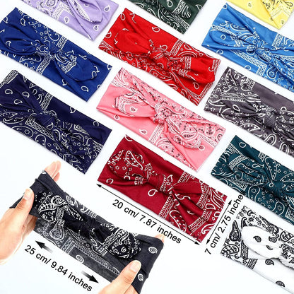 13 Pieces Bandana Headband for Women Paisley Hair Bandanas Boho Bow Headbands Elastic Knot Rabbit Ear Head Wrap Cute Hair Accessories for Women Girls 7.87X2.75 Inch (Chic Color) Apparel & Accessories > Clothing Accessories > Bandanas & Headties WILLBOND   