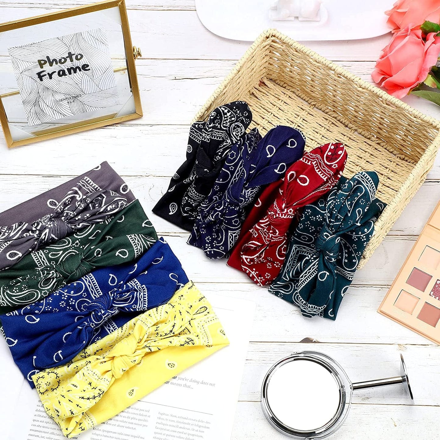 13 Pieces Bandana Headband for Women Paisley Hair Bandanas Boho Bow Headbands Elastic Knot Rabbit Ear Head Wrap Cute Hair Accessories for Women Girls 7.87X2.75 Inch (Chic Color) Apparel & Accessories > Clothing Accessories > Bandanas & Headties WILLBOND   