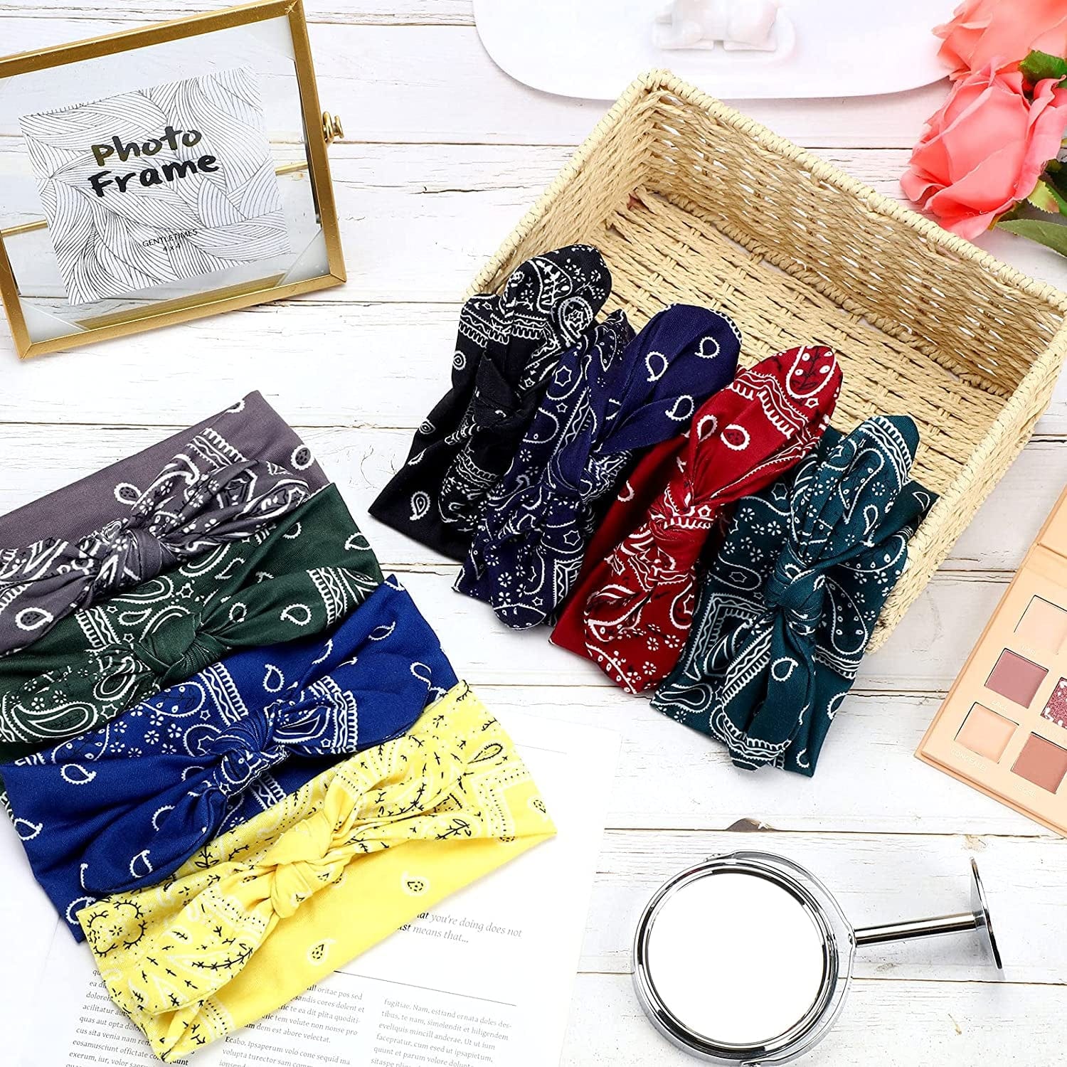 13 Pieces Bandana Headband for Women Paisley Hair Bandanas Boho Bow Headbands Elastic Knot Rabbit Ear Head Wrap Cute Hair Accessories for Women Girls 7.87X2.75 Inch (Chic Color) Apparel & Accessories > Clothing Accessories > Bandanas & Headties WILLBOND   