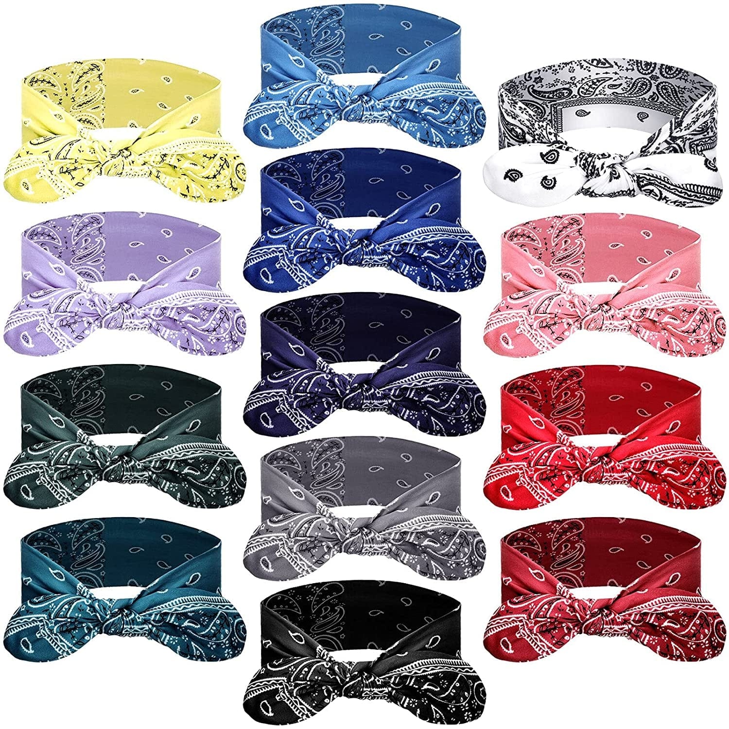 13 Pieces Bandana Headband for Women Paisley Hair Bandanas Boho Bow Headbands Elastic Knot Rabbit Ear Head Wrap Cute Hair Accessories for Women Girls 7.87X2.75 Inch (Chic Color) Apparel & Accessories > Clothing Accessories > Bandanas & Headties WILLBOND Chic Color  