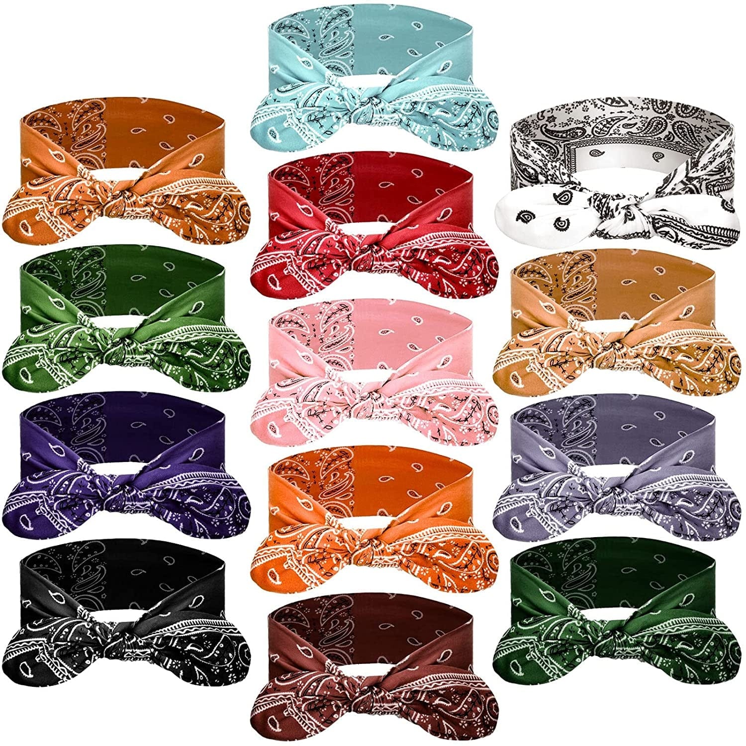 13 Pieces Bandana Headband for Women Paisley Hair Bandanas Boho Bow Headbands Elastic Knot Rabbit Ear Head Wrap Cute Hair Accessories for Women Girls 7.87X2.75 Inch (Chic Color) Apparel & Accessories > Clothing Accessories > Bandanas & Headties WILLBOND Fresh Color  