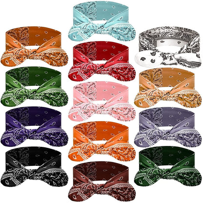 13 Pieces Bandana Headband for Women Paisley Hair Bandanas Boho Bow Headbands Elastic Knot Rabbit Ear Head Wrap Cute Hair Accessories for Women Girls 7.87X2.75 Inch (Chic Color) Apparel & Accessories > Clothing Accessories > Bandanas & Headties WILLBOND Fresh Color  