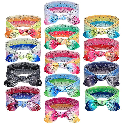 13 Pieces Bandana Headband for Women Paisley Hair Bandanas Boho Bow Headbands Elastic Knot Rabbit Ear Head Wrap Cute Hair Accessories for Women Girls 7.87X2.75 Inch (Chic Color) Apparel & Accessories > Clothing Accessories > Bandanas & Headties WILLBOND Gradient Color  