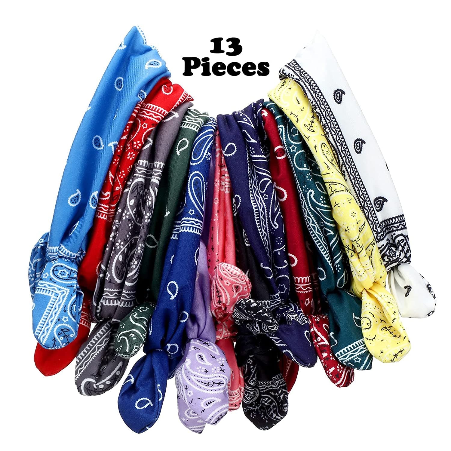 13 Pieces Bandana Headband for Women Paisley Hair Bandanas Boho Bow Headbands Elastic Knot Rabbit Ear Head Wrap Cute Hair Accessories for Women Girls 7.87X2.75 Inch (Chic Color) Apparel & Accessories > Clothing Accessories > Bandanas & Headties WILLBOND   