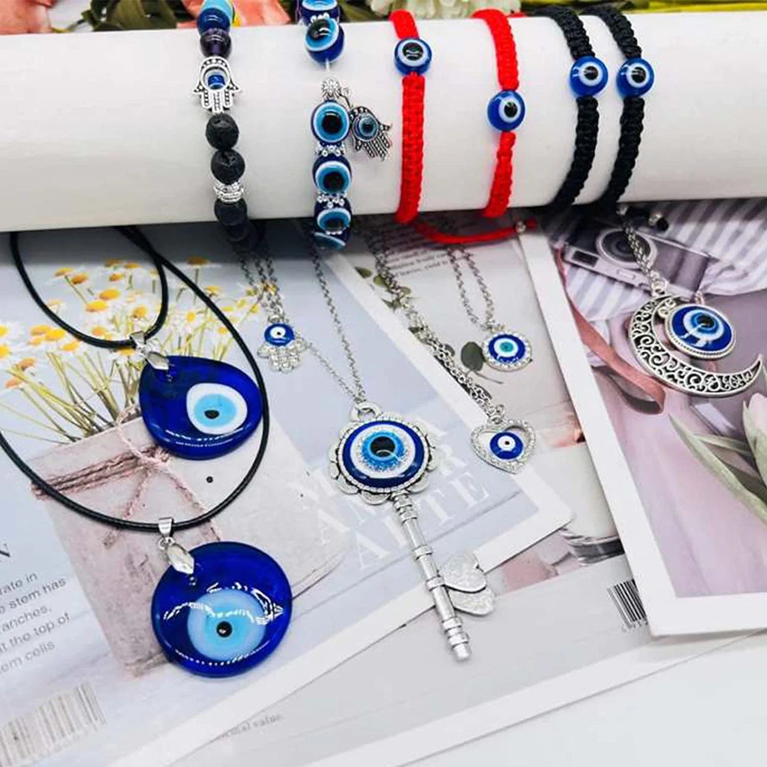 13 Pieces Evil Eye Necklace Pendant Bracelets Set for Women Men Turkish Lucky Blue Eyes Amulet Leather Rope Evil Eyes Bracelets Jewelry Set A: 13pcs