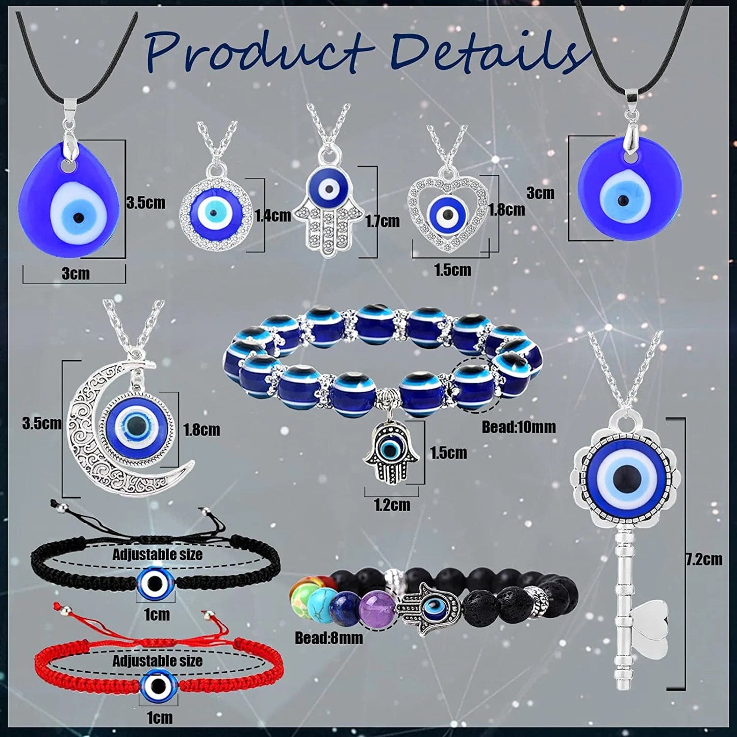 13 Pieces Evil Eye Necklace Pendant Bracelets Set for Women Men Turkish Lucky Blue Eyes Amulet Leather Rope Evil Eyes Bracelets Jewelry Set A: 13pcs