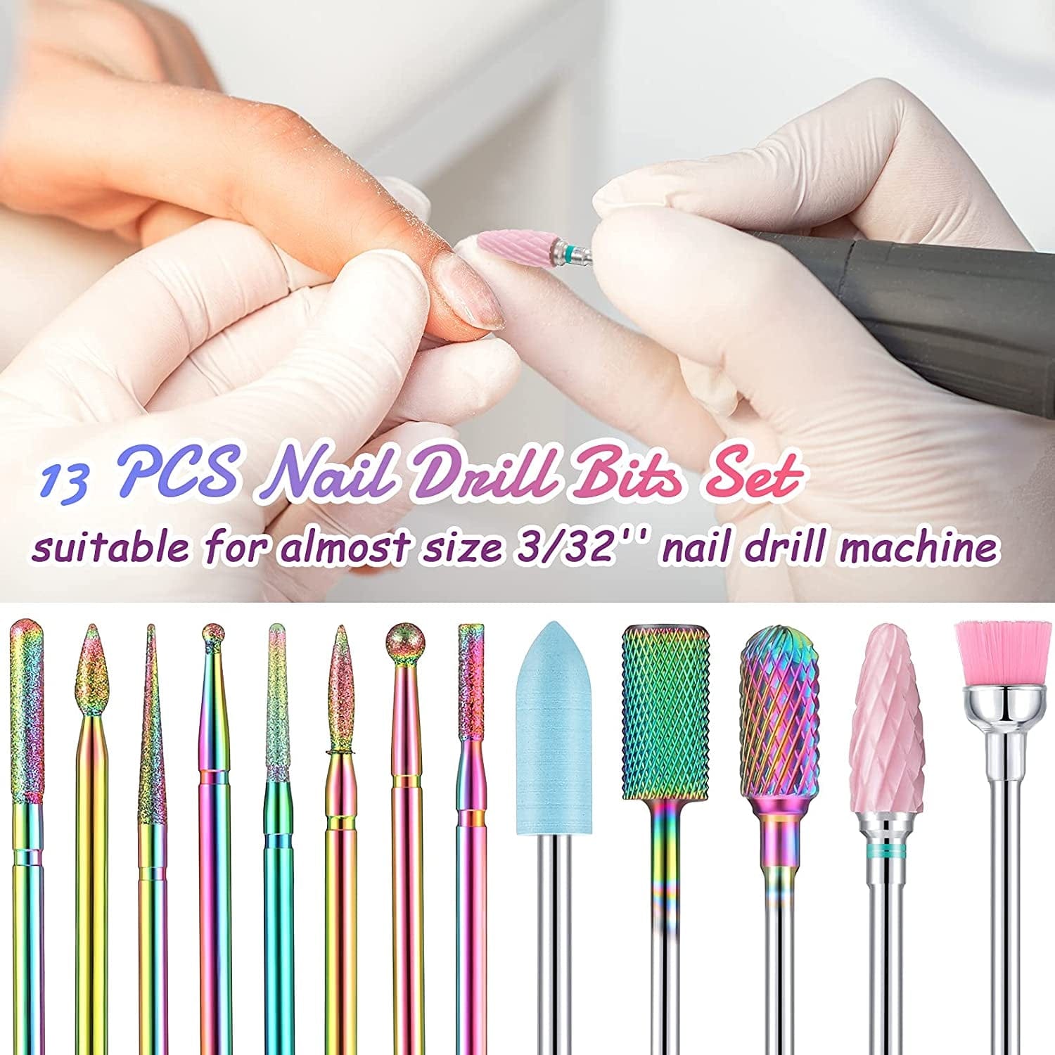 13 Pieces Nail Drill Bits Set Nail Cuticle Drill Bit Polish Removing Drill Bit Tungsten Carbide Ceramic Nail File Bits Acrylic Nail Gel File Bits for Manicure Pedicure Tools Accessories 3/32 Inch Health & Beauty > Personal Care > Cosmetics > Cosmetic Tools > Nail Tools Honoson   