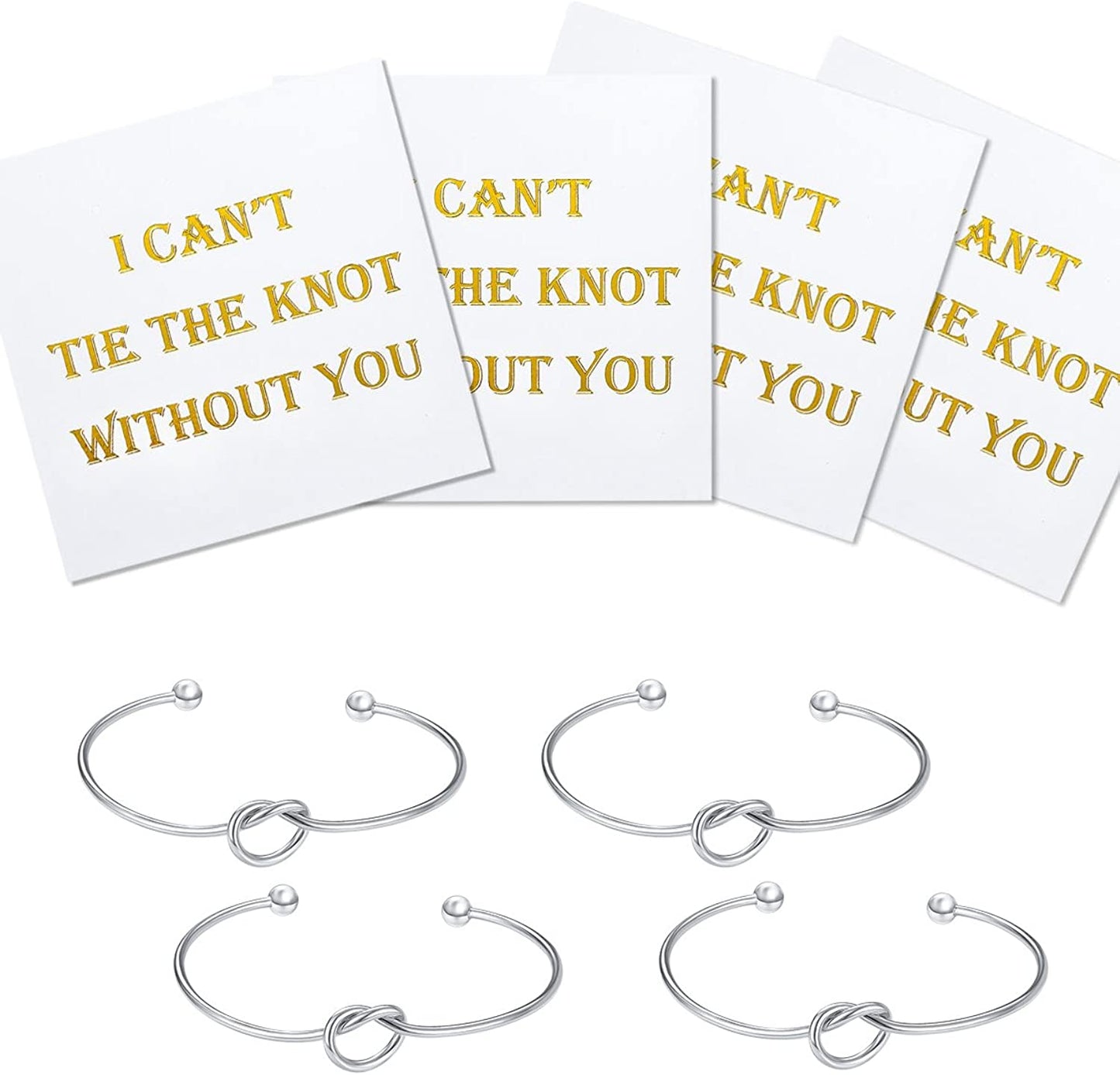 CHICNOW I Can'T Tie the Knot without You Bridesmaid Gift Cards Bridesmaid Bracelets Silver Tone- Set of 4,5,6 Apparel & Accessories > Jewelry > Bracelets Chicnow C. Silver Tone 4PCs  