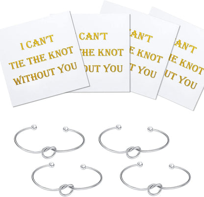 CHICNOW I Can'T Tie the Knot without You Bridesmaid Gift Cards Bridesmaid Bracelets Silver Tone- Set of 4,5,6 Apparel & Accessories > Jewelry > Bracelets Chicnow C. Silver Tone 4PCs  