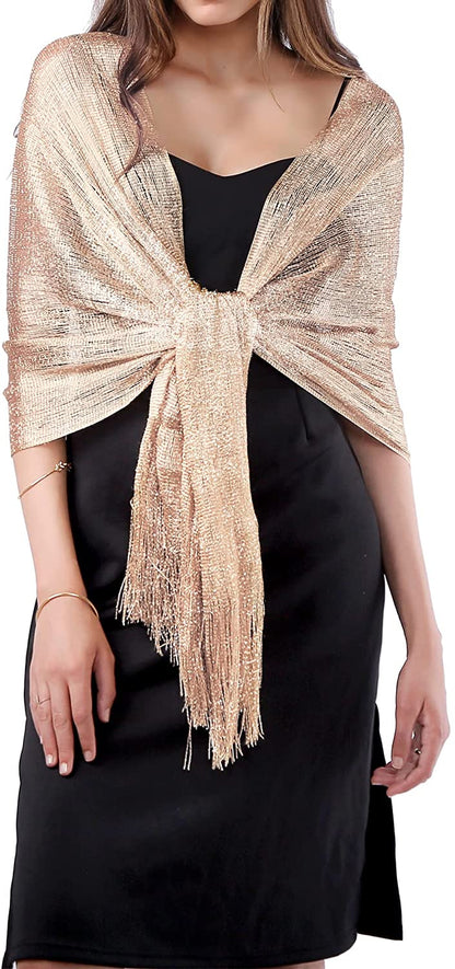 Missshorthair Women'S Sparkle Shawls and Wraps with Buckle for Wedding Party Dresses Apparel & Accessories > Clothing Accessories > Scarves & Shawls MissShorthair 1* Champagne Gold 1  