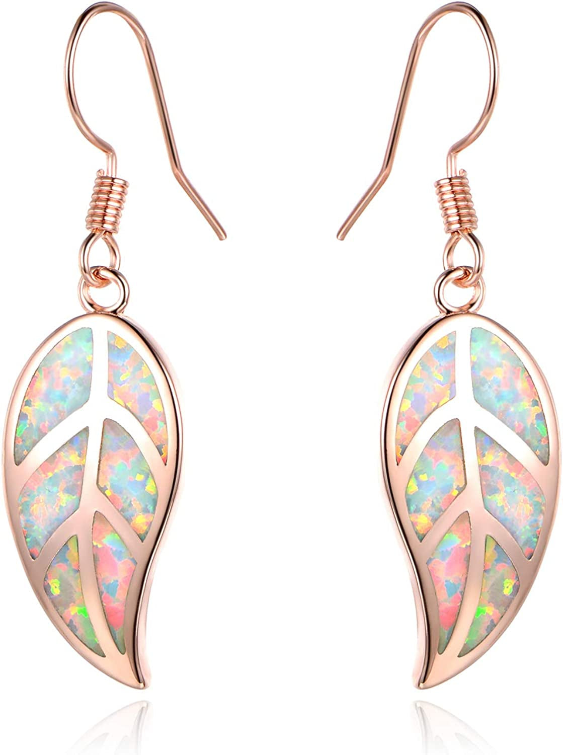 Barzel 18K White Gold/Rose Gold Plated Created White or Green Opal Leaf Drop Dangling Earrings Apparel & Accessories > Jewelry > Earrings Barzel Rose Gold  