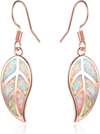 Barzel 18K White Gold/Rose Gold Plated Created White or Green Opal Leaf Drop Dangling Earrings Apparel & Accessories > Jewelry > Earrings Barzel Rose Gold  