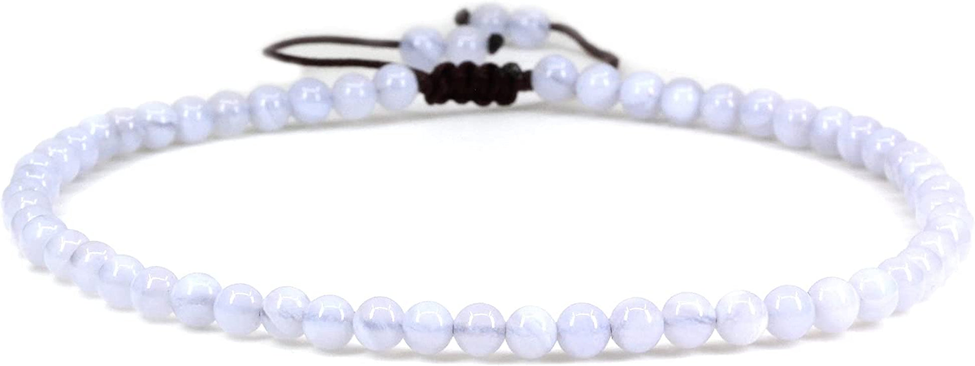 Keleny Natural Gemstone 4Mm round Bead Charm Stretch Anklet for Women Brown Rope Adjustable 8.6-11 Inch Apparel & Accessories > Jewelry > Anklets Kelenystones Blue Lace Agate  