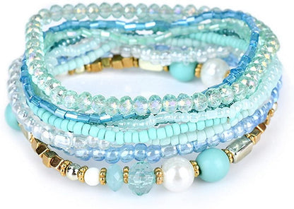 Mengpa Stackable Beaded Bracelets for Women Girls Bohemian Layering Strand Statement Jewelry Apparel & Accessories > Jewelry > Bracelets MengPa Blue  