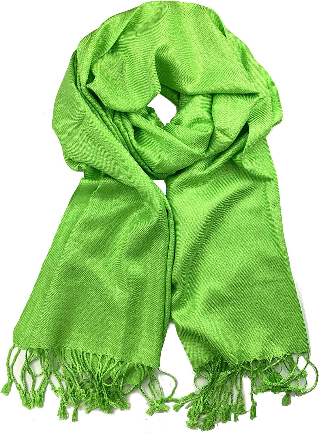 Plum Feathers Premium Solid Color and Metallic Fashion Scarf, Womens Pashmina Shawl Wrap with Fringes Apparel & Accessories > Clothing Accessories > Scarves & Shawls Plum Feathers Lime Green  