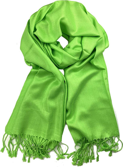 Plum Feathers Premium Solid Color and Metallic Fashion Scarf, Womens Pashmina Shawl Wrap with Fringes Apparel & Accessories > Clothing Accessories > Scarves & Shawls Plum Feathers Lime Green  