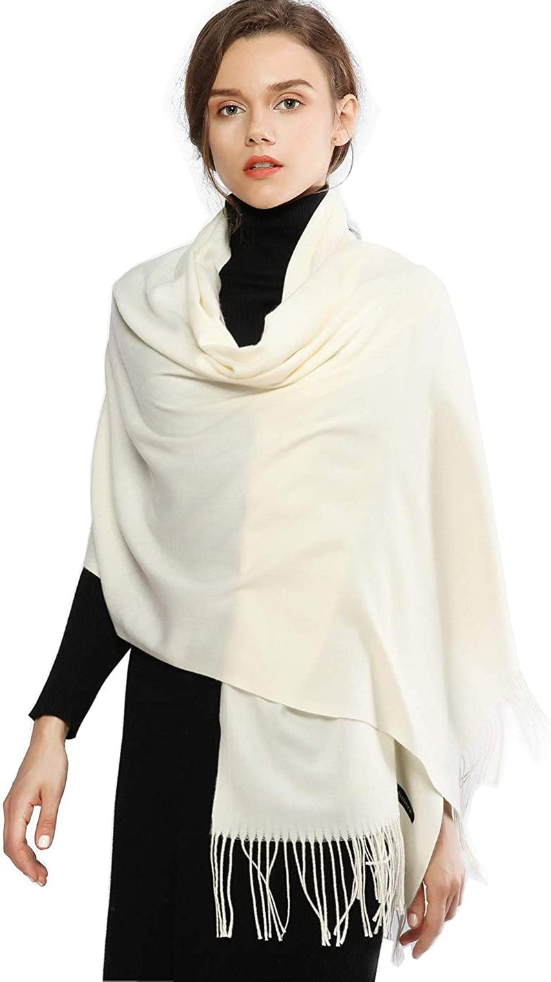 RIIQIICHY Women'S Scarf Pashmina Shawls and Wraps for Evening Dress Bridesmaid Wedding Bridal Winter Warm Long Large Scarves Apparel & Accessories > Clothing Accessories > Scarves & Shawls RIIQIICHY Ivory  