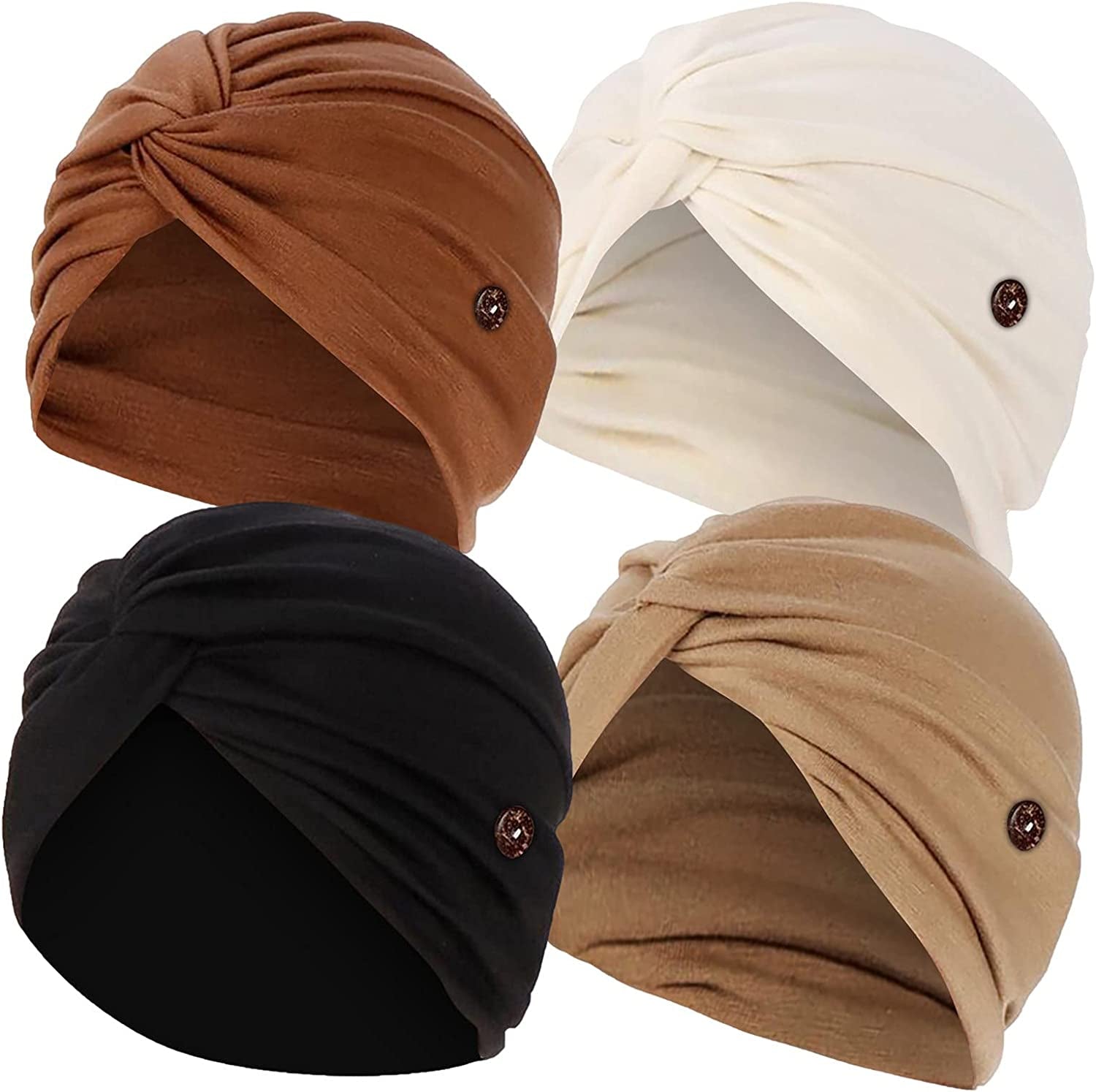 Qianmome 2-4 Pack Beanie with Button for Women Men Nurse,Working Hat,Chemo Caps for Cancer Patients Apparel & Accessories > Clothing Accessories > Headwear Qianmome 1b40-coffee&beige&black&khaki  